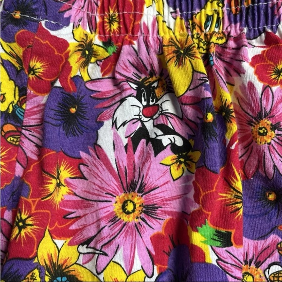 Vtg 90s Looney Tunes Floral Shorts Sz M (photos) Sylvester Tweety Warner Bros EC - Picture 12 of 13